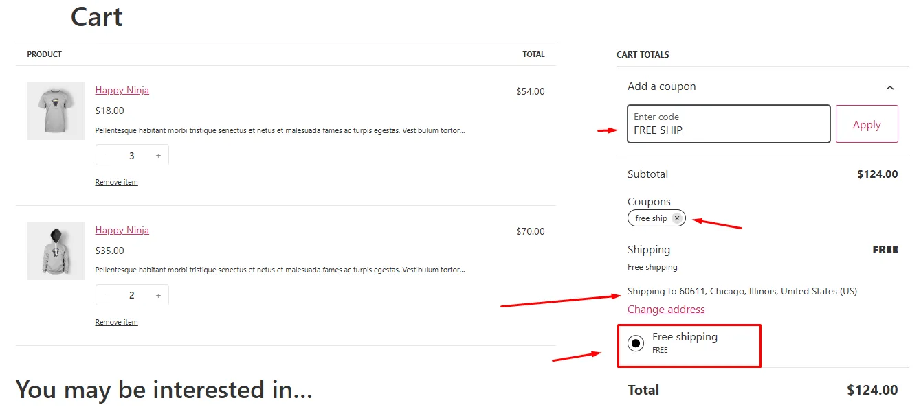 WooCommerce free shipping discount coupon code