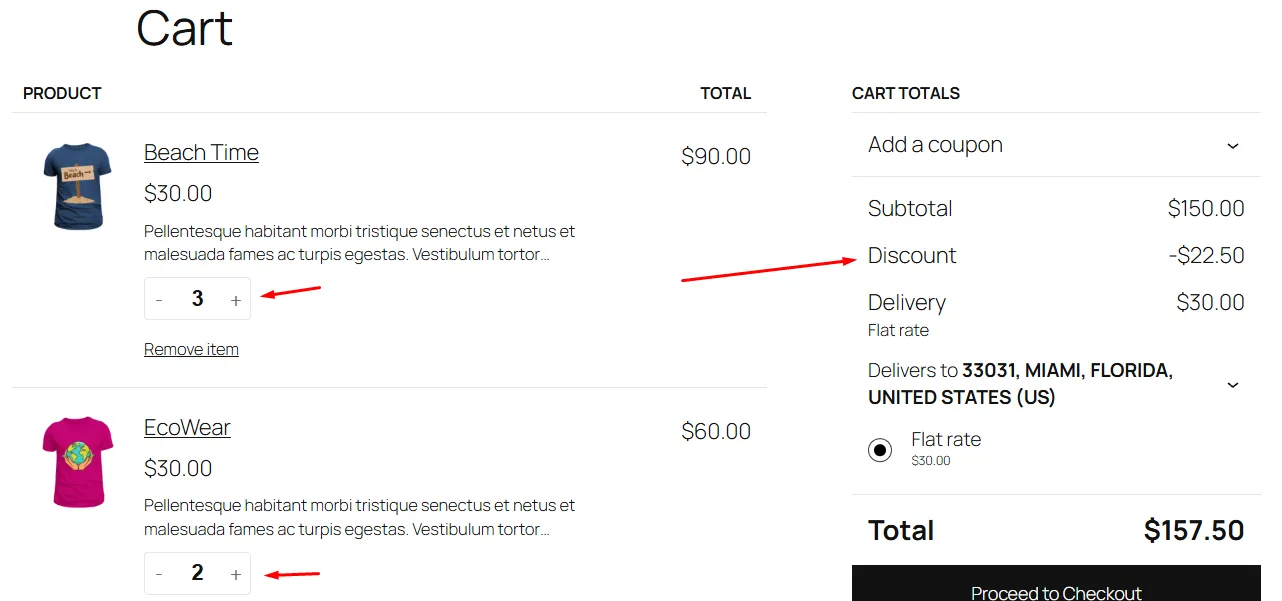 WooCommerce cart discounts
