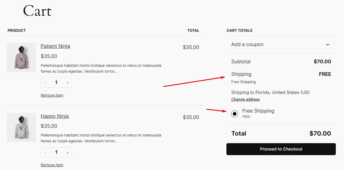 WooCommerce free shipping discount