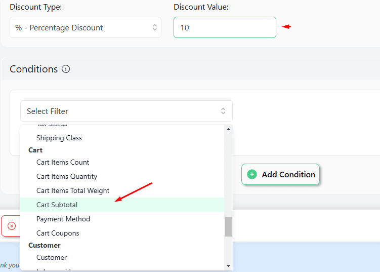 cart subtotal
