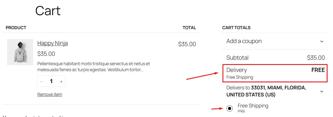 WooCommerce free shipping discount