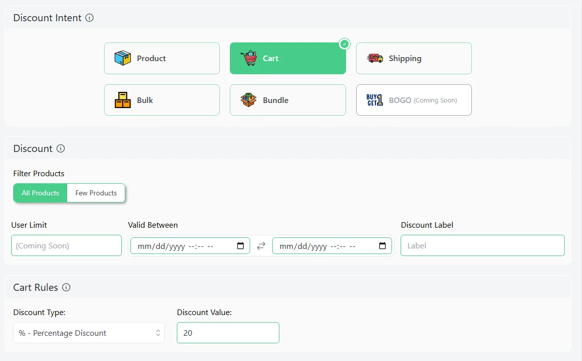 WooCommerce cart discounts