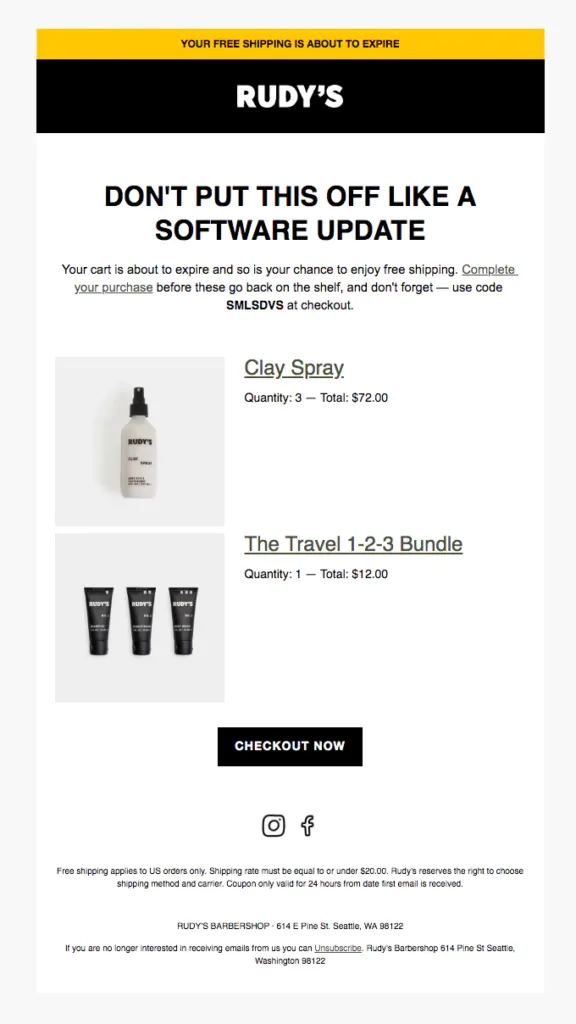 abandoned cart email