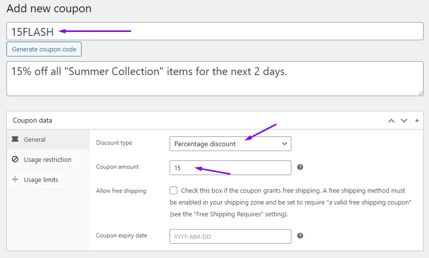 coupon settings
