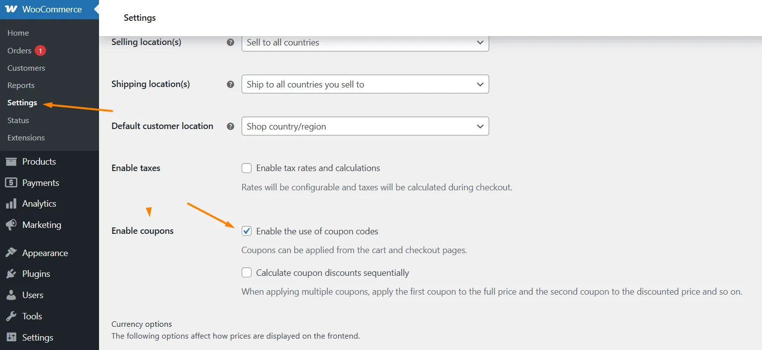enable coupon