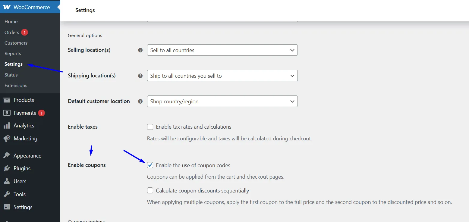 enable coupon