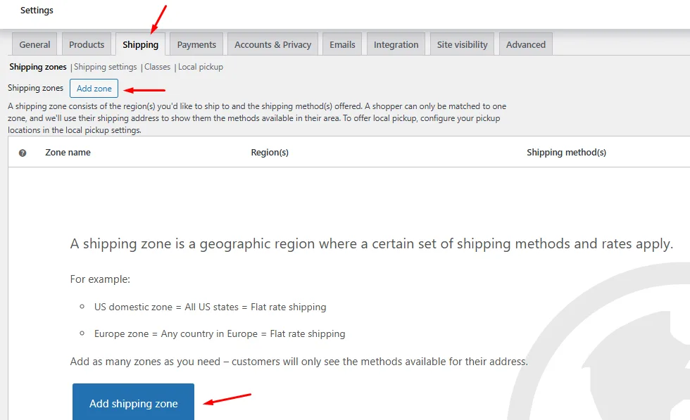 add shipping zone