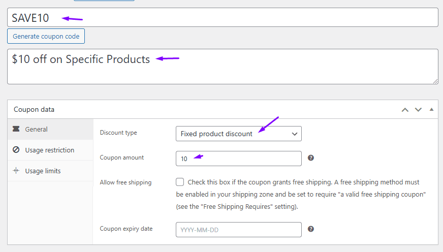 coupon settings