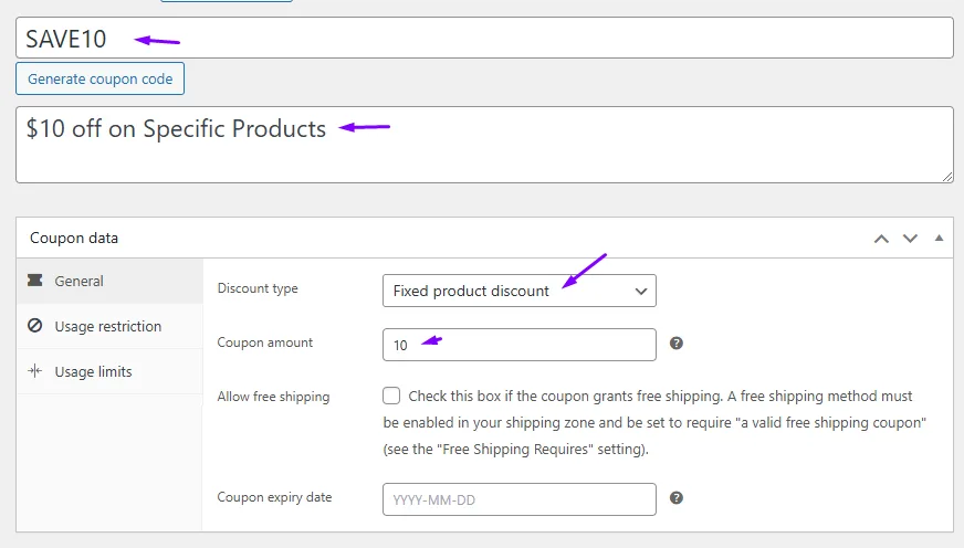 coupon settings