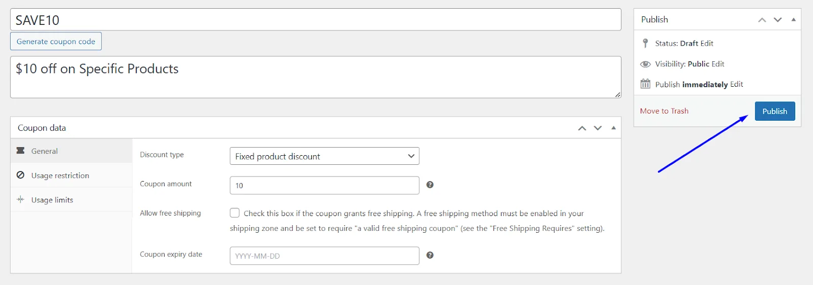 publish coupon