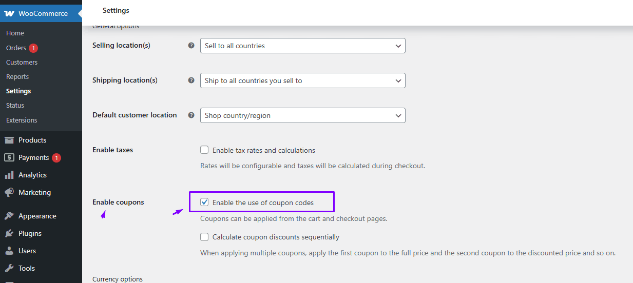 enable coupon