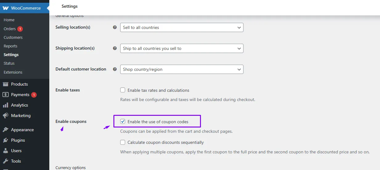 enable coupon