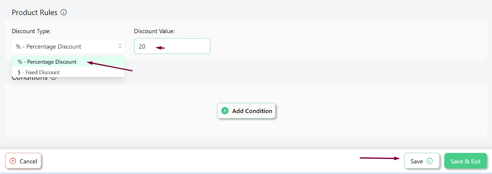 Percentage discount