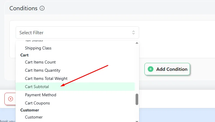 cart subtotal