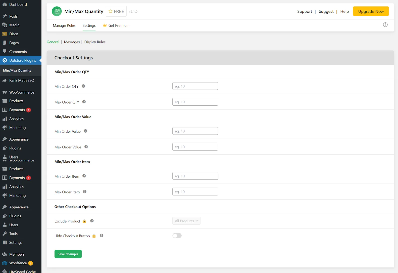 how to set up minimum order quantity in WooCommerce