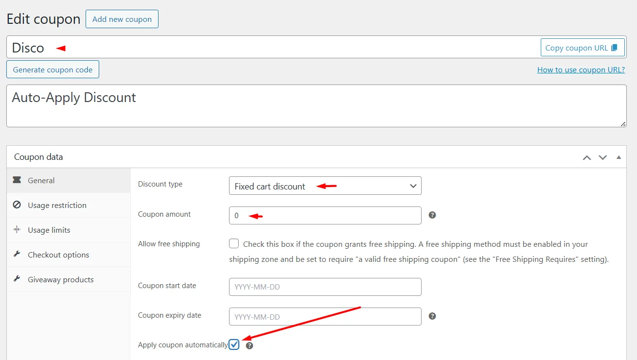 how to set up automatic coupons in WooCommerce