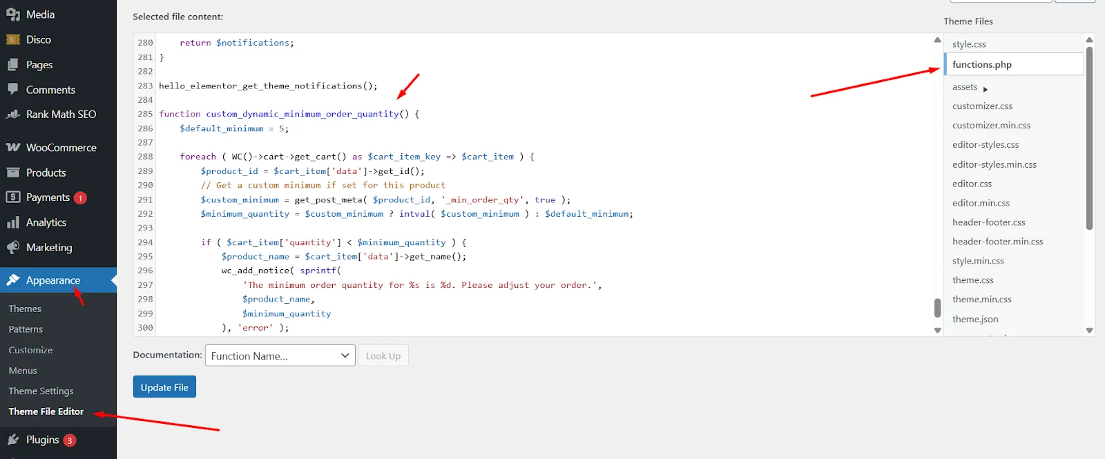 how to set up minimum order quantity in WooCommerce