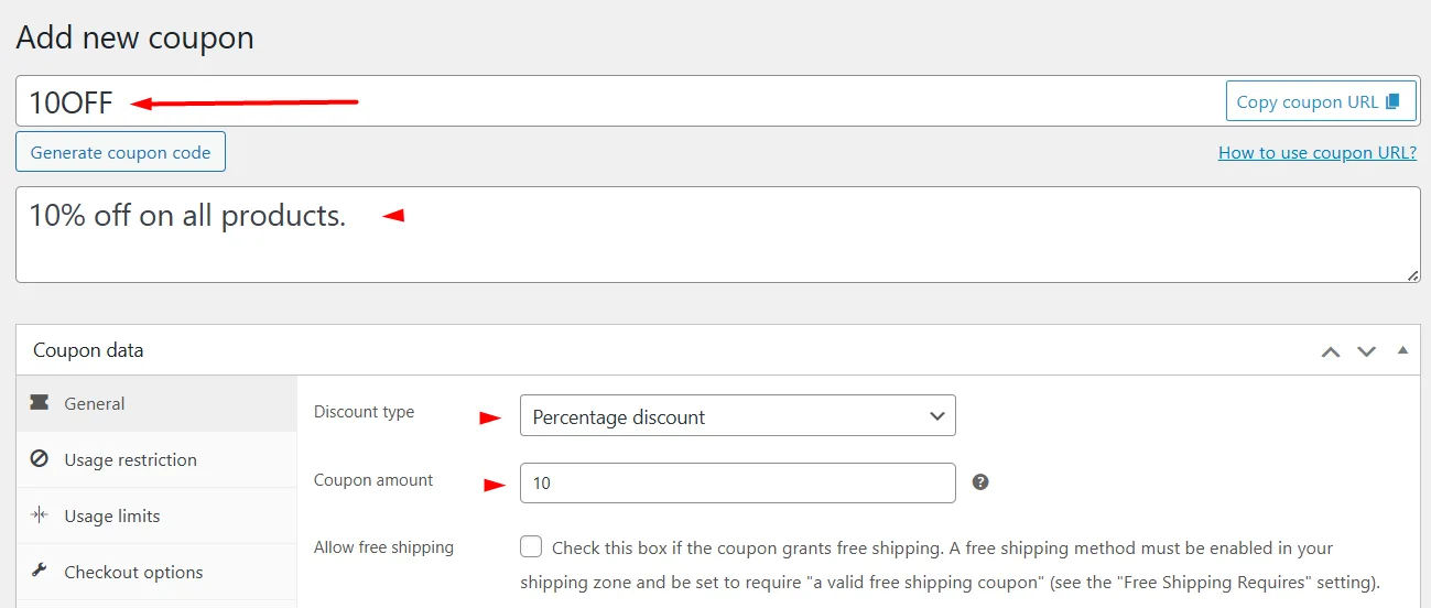coupon setting