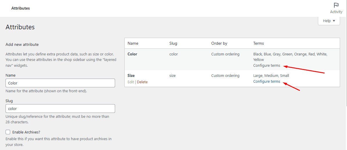 configure items