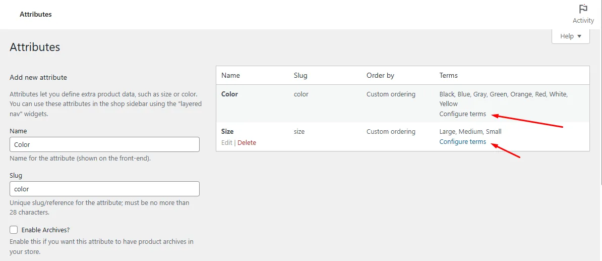 configure items