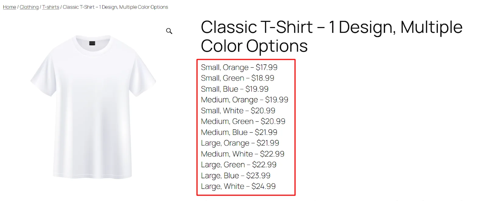 price range