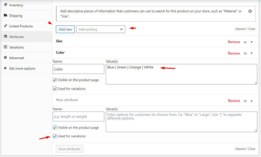 attribute values