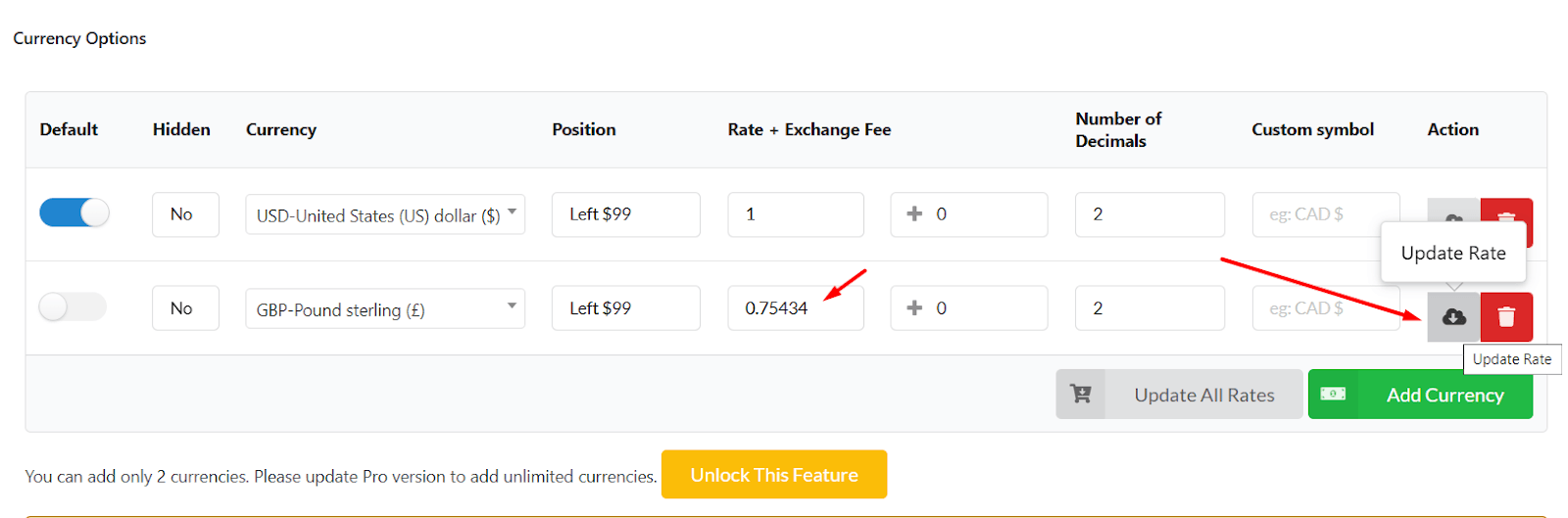 update exchange rate