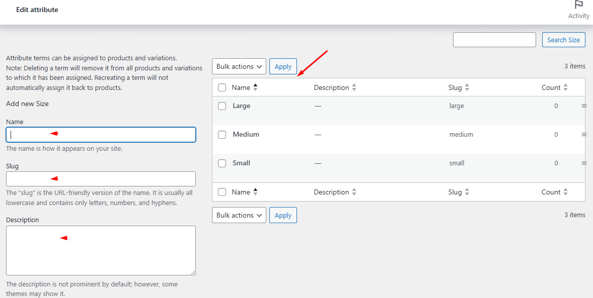 attribute values