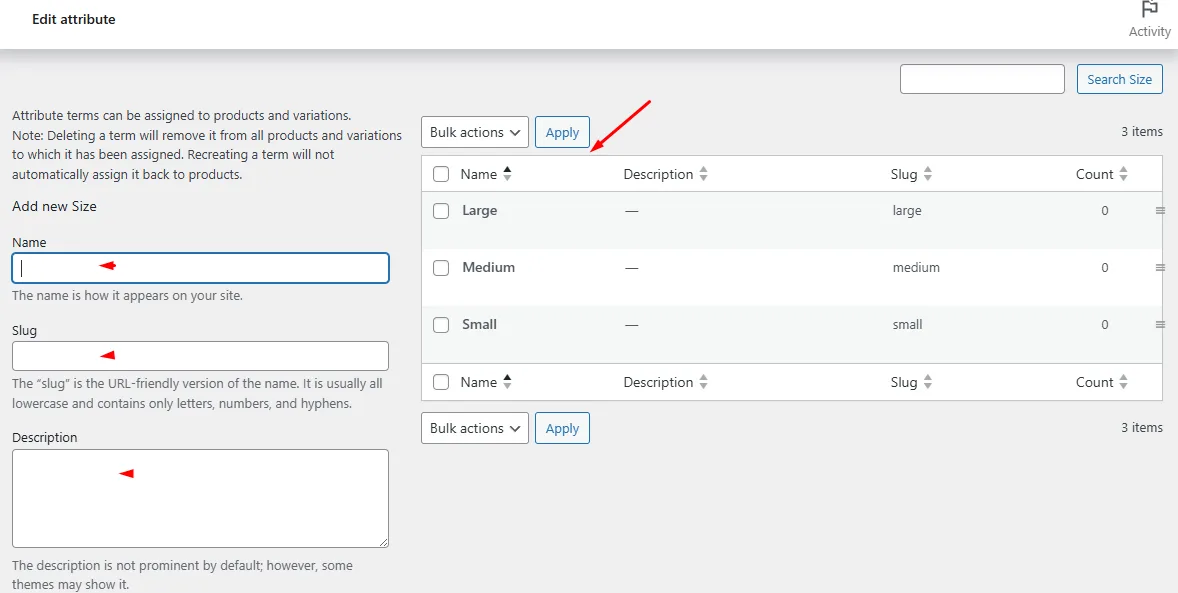 attribute values