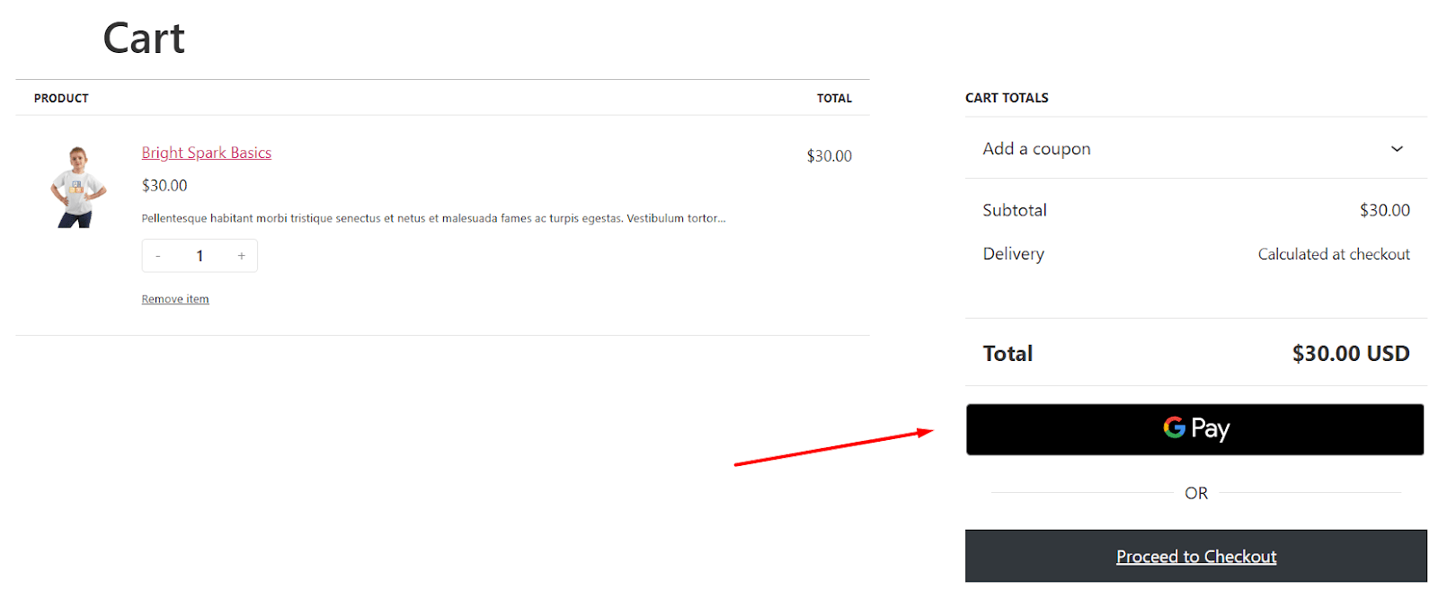 Cart page G pay