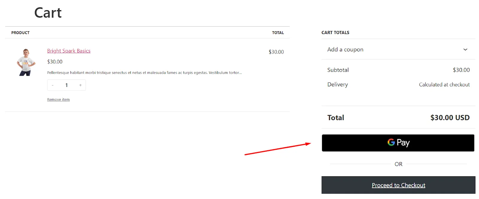 Cart page G pay