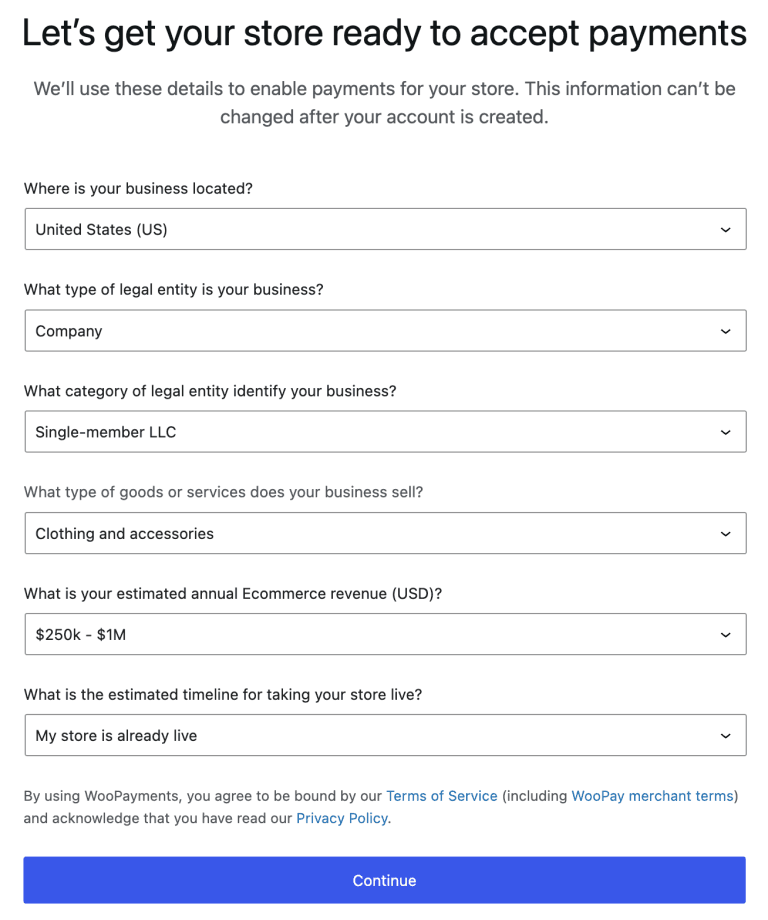 enter business details