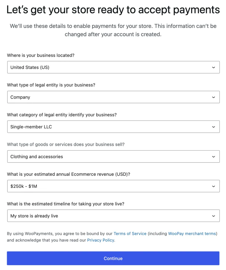 enter business details