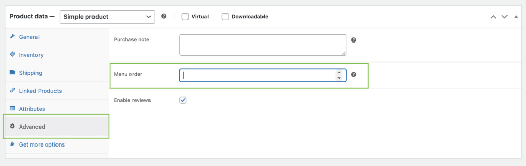 menu order change defult settings