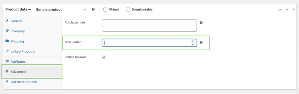 menu order change defult settings