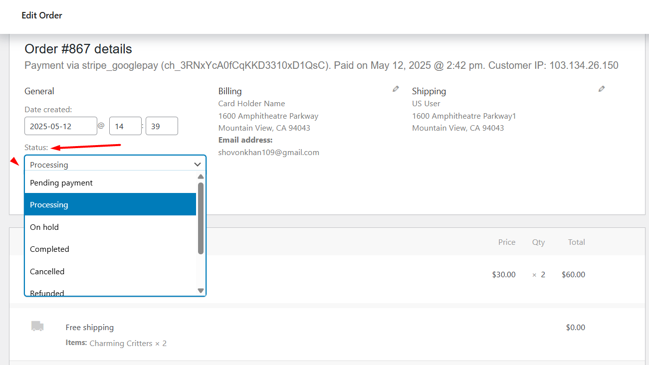 WooCommerce order statuses