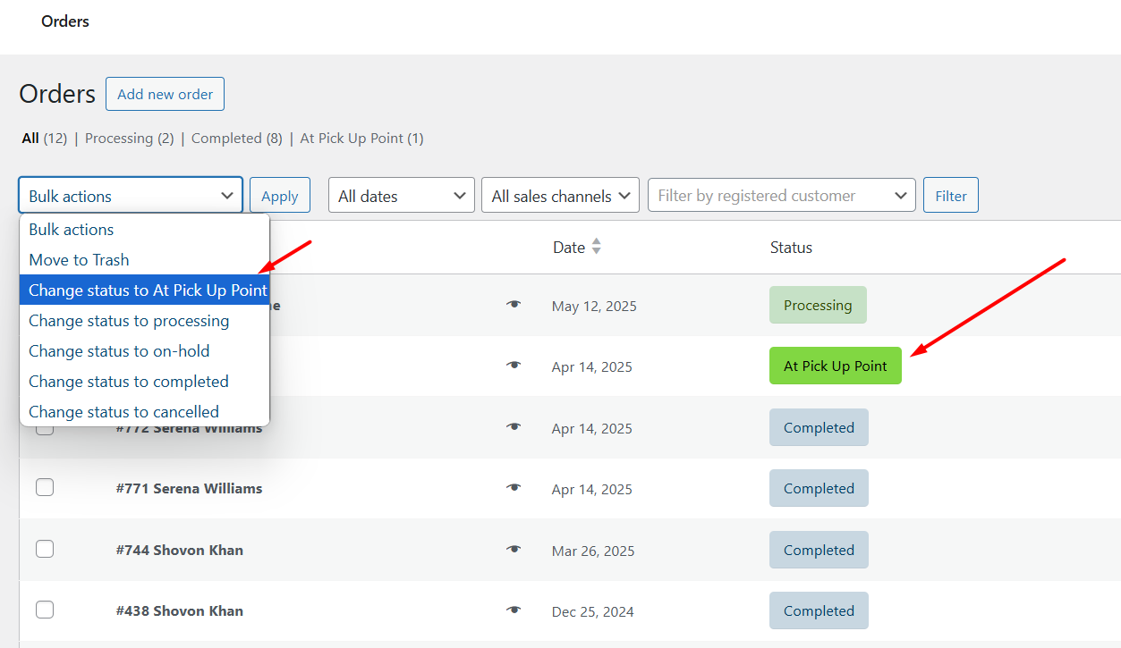 custom order status