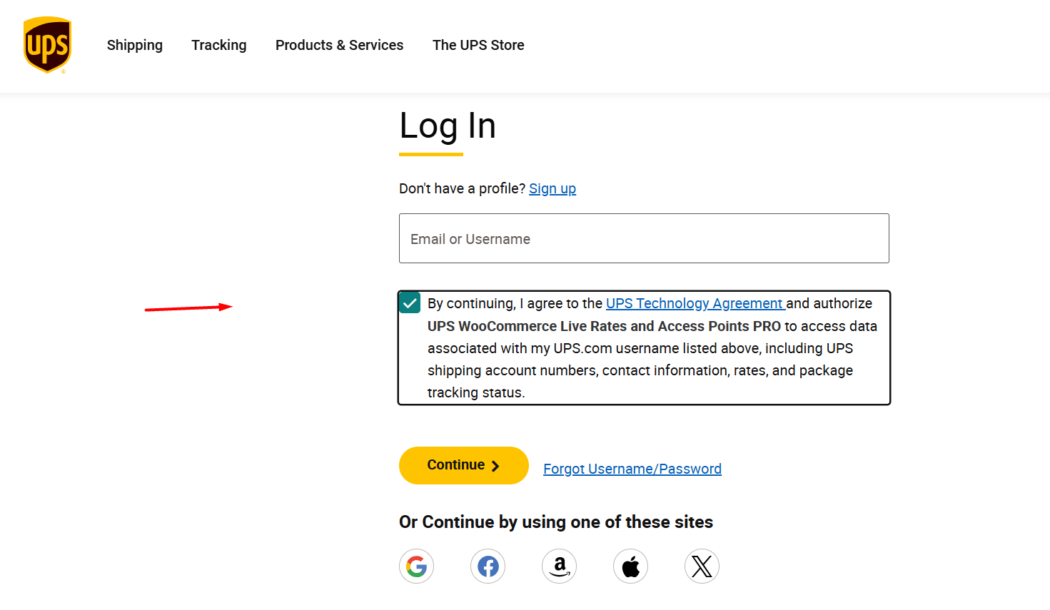 Login to UPS