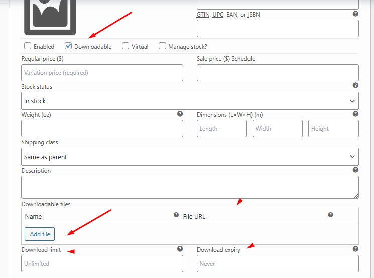 downloadable - how to add variation product in WooCommerce 