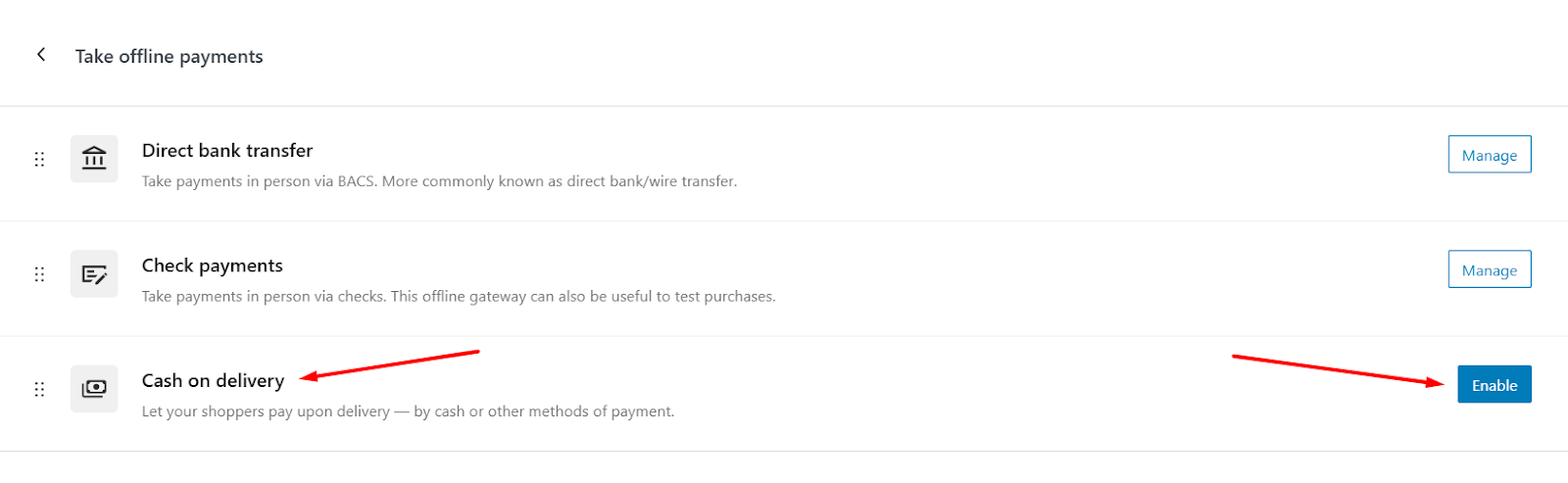 WooCommerce enable payment method