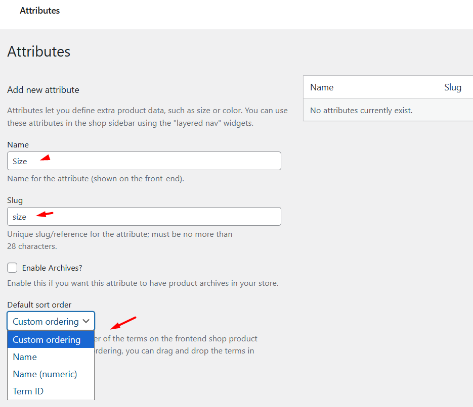 How to add size and color attributes in WooCommerce