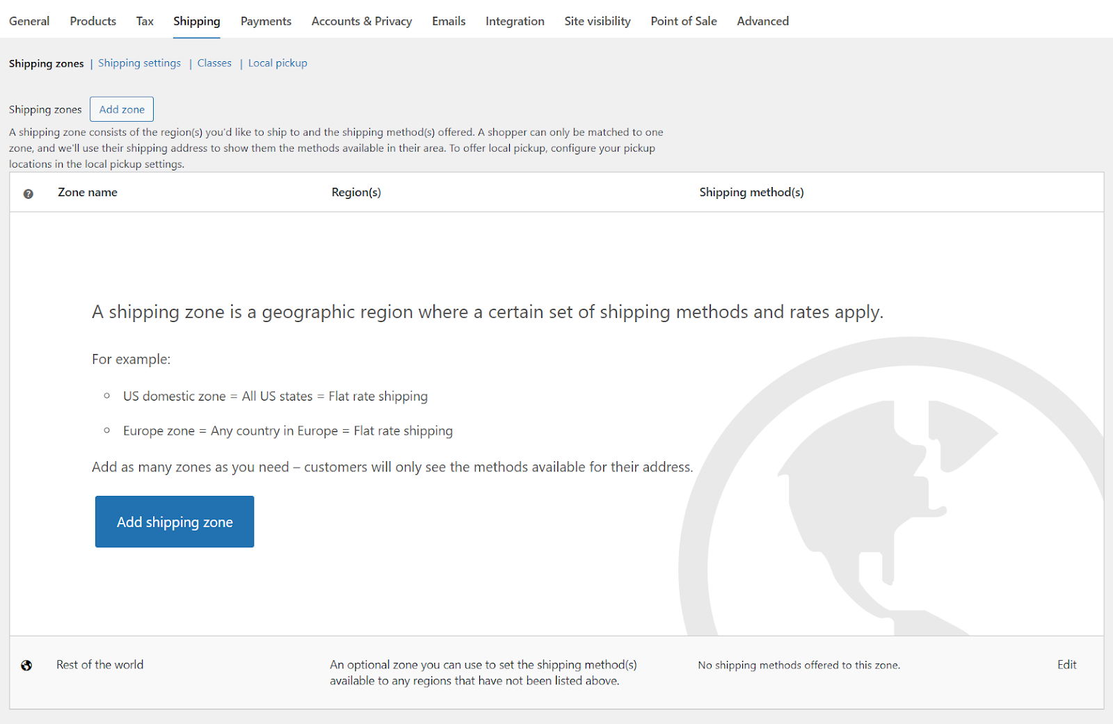 WooCommerce shipping zones