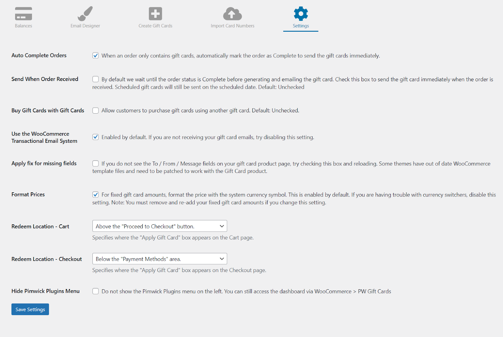 plugin settings