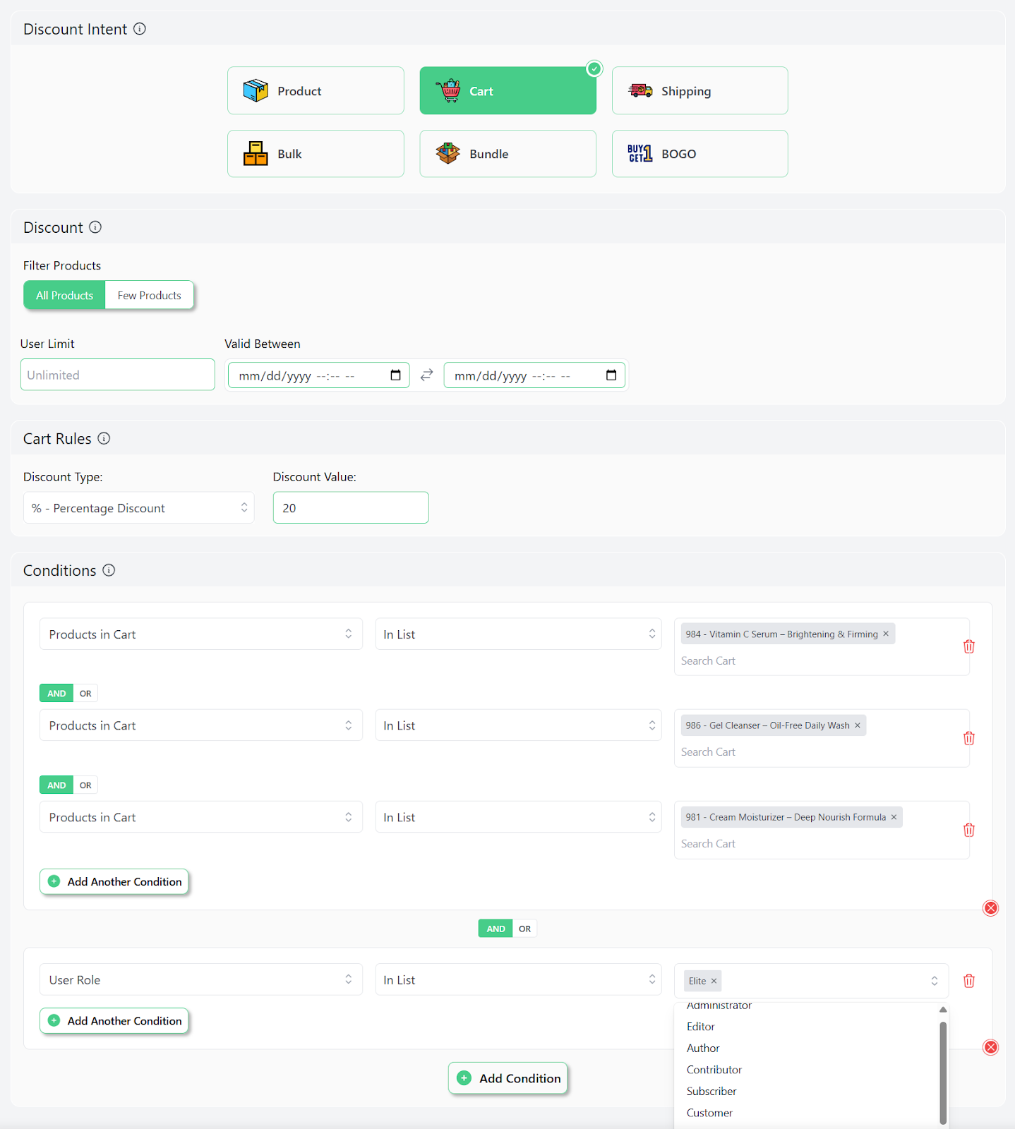 user role discount