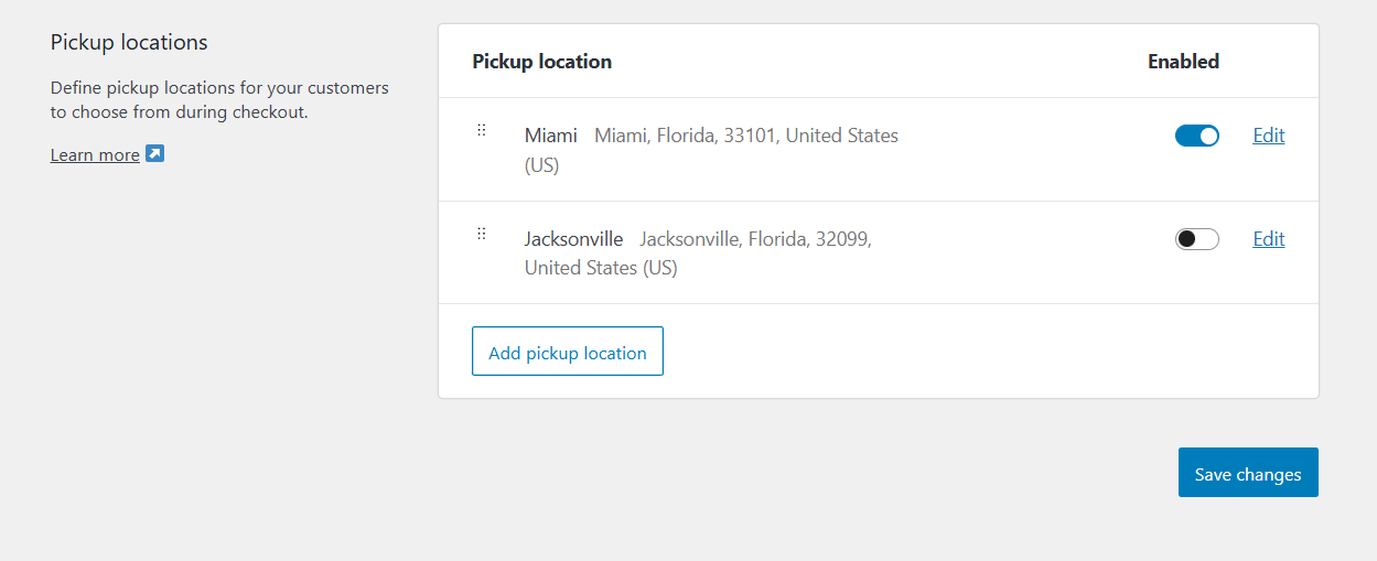 pick up location