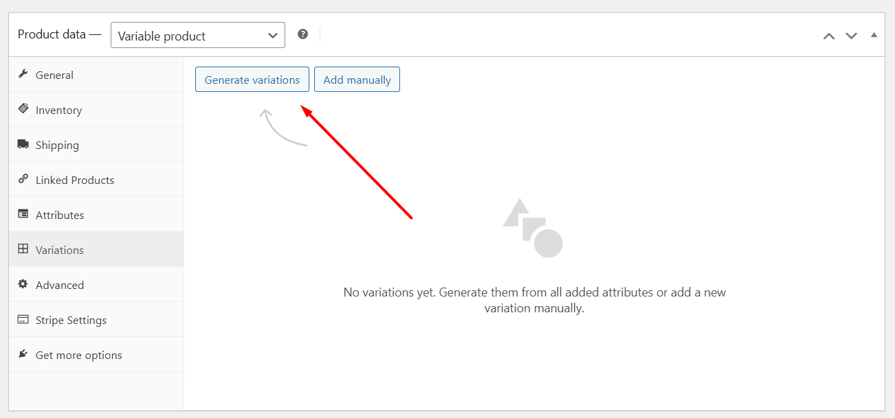 Create product variations WooCommerce
