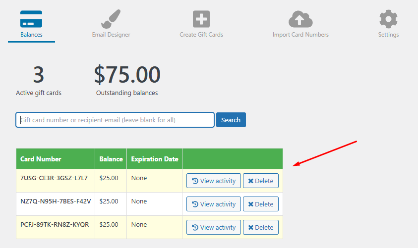 gift card balance
