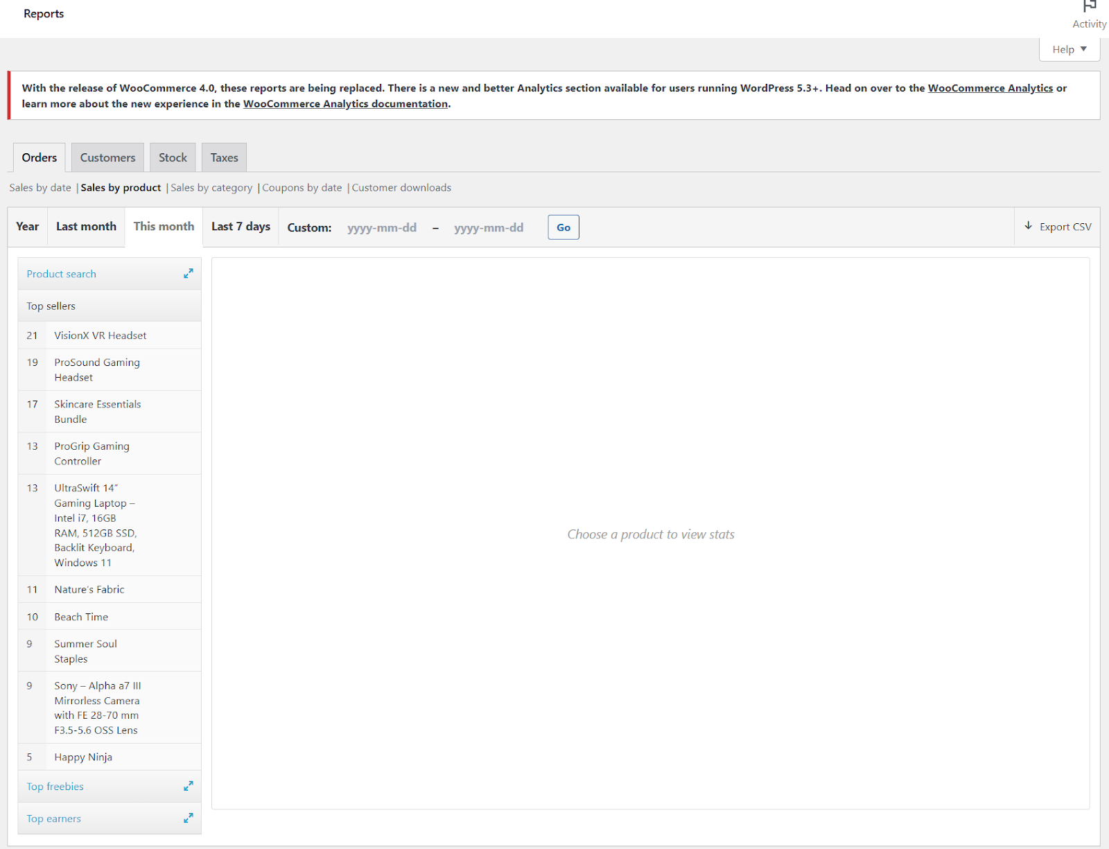 WooCommerce reports