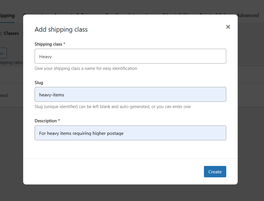 WooCommerce shipping class for heavy items