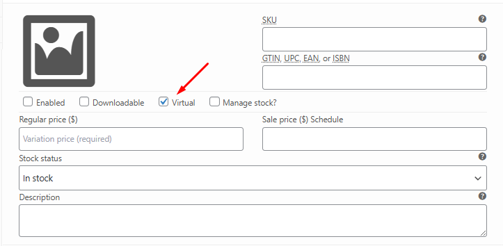 virual - how to add variation product in WooCommerce 